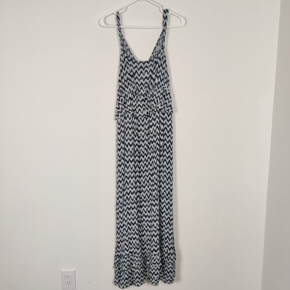 Bobeau Women's Dress Size L White Navy Chevron Rayon Summer Lagenlook Whimsical - Picture 6 of 10